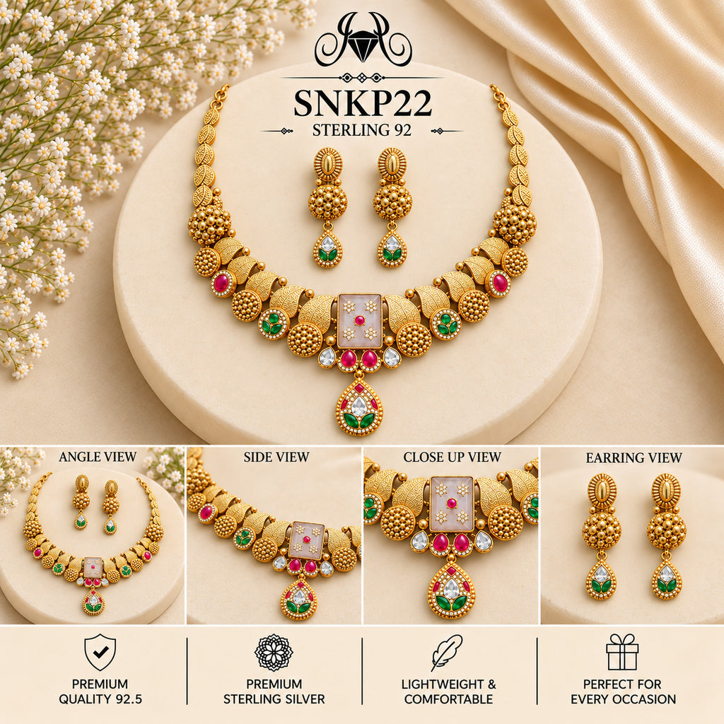 SNKP22 gold polish 92.5 sterling silver necklace set - collage view