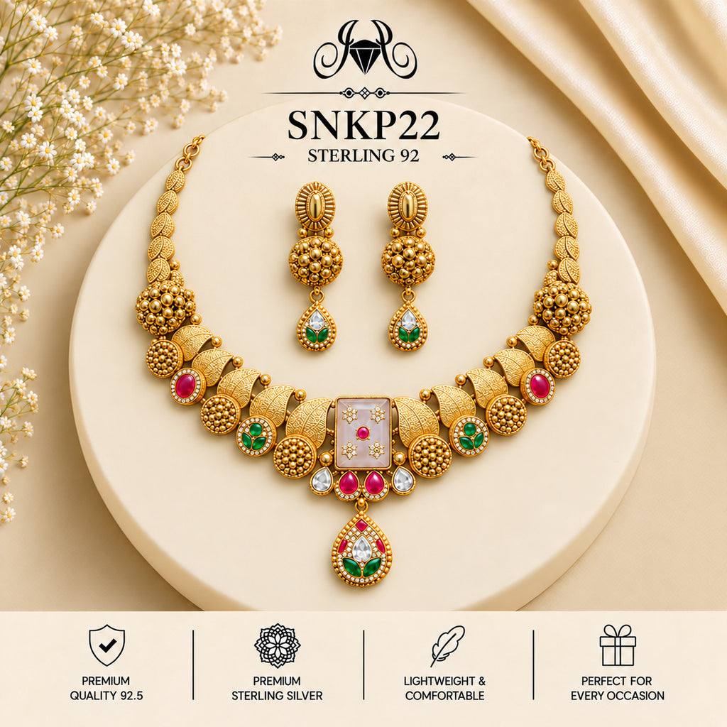 SNKP22 gold polish 92.5 sterling silver necklace set - portrait view