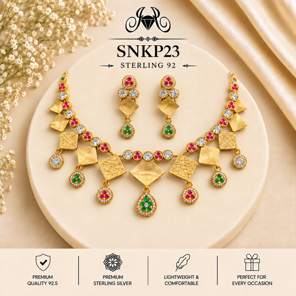 SNKP23 gold polish 92.5 sterling silver necklace set - portrait view
