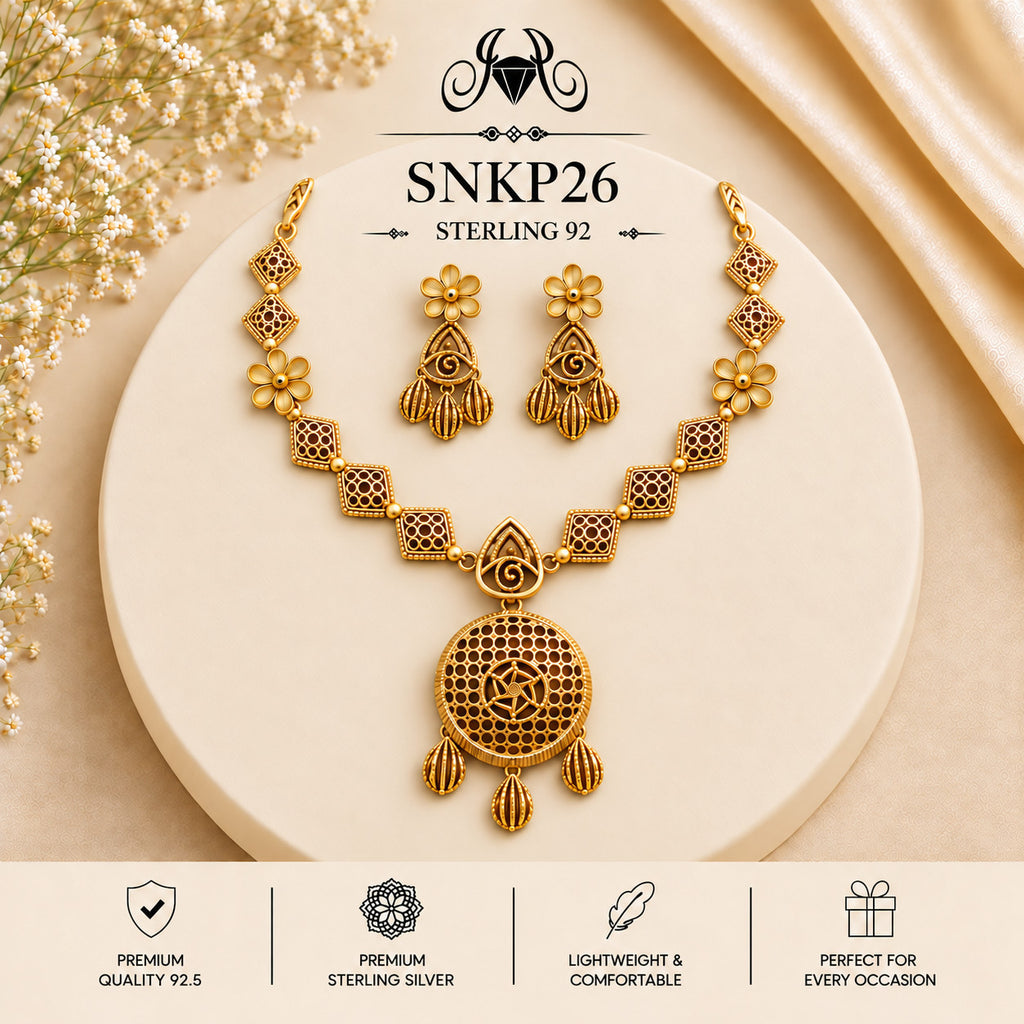 SNKP26 gold polish 92.5 sterling silver necklace set - portrait view
