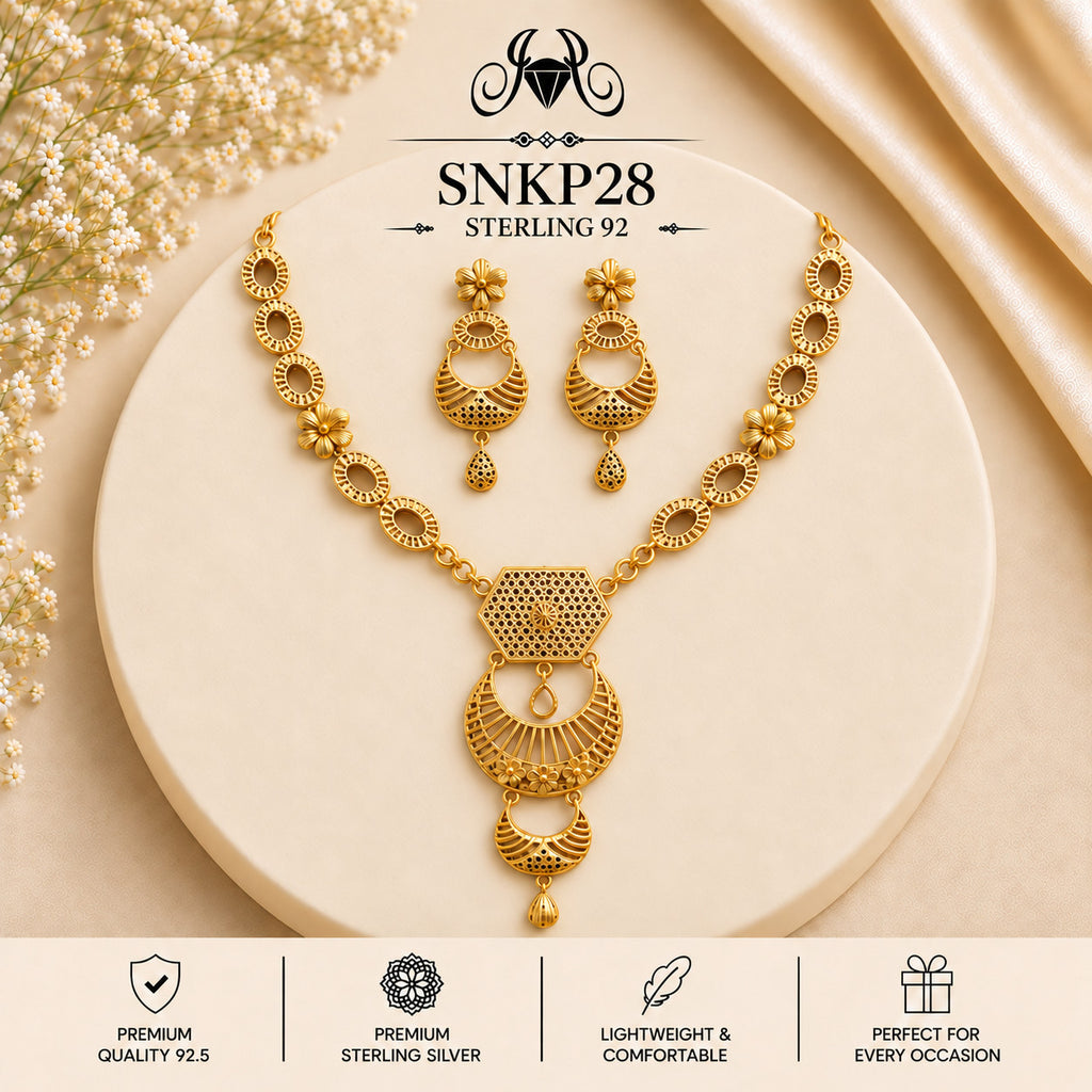 SNKP28 gold polish 92.5 sterling silver necklace set - portrait view