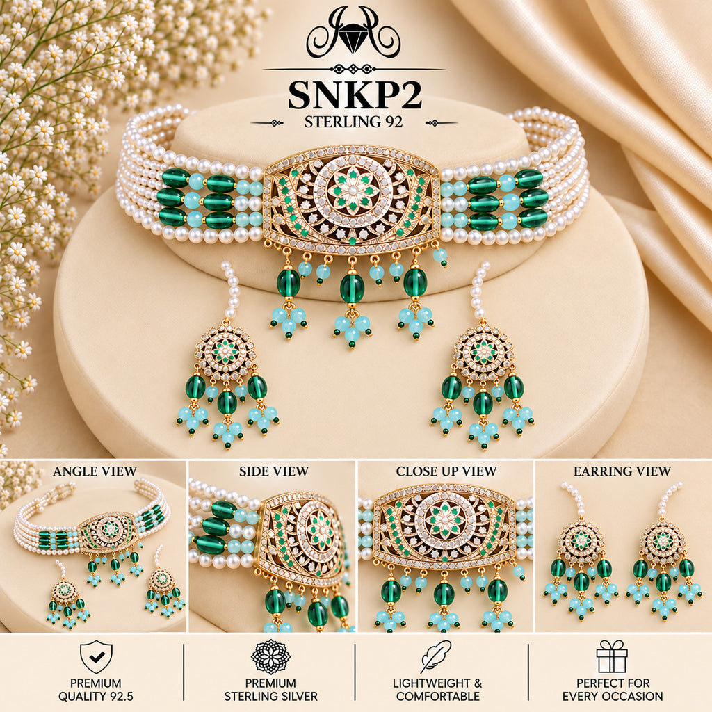 SNKP2 gold polish 92.5 sterling silver necklace set - collage view