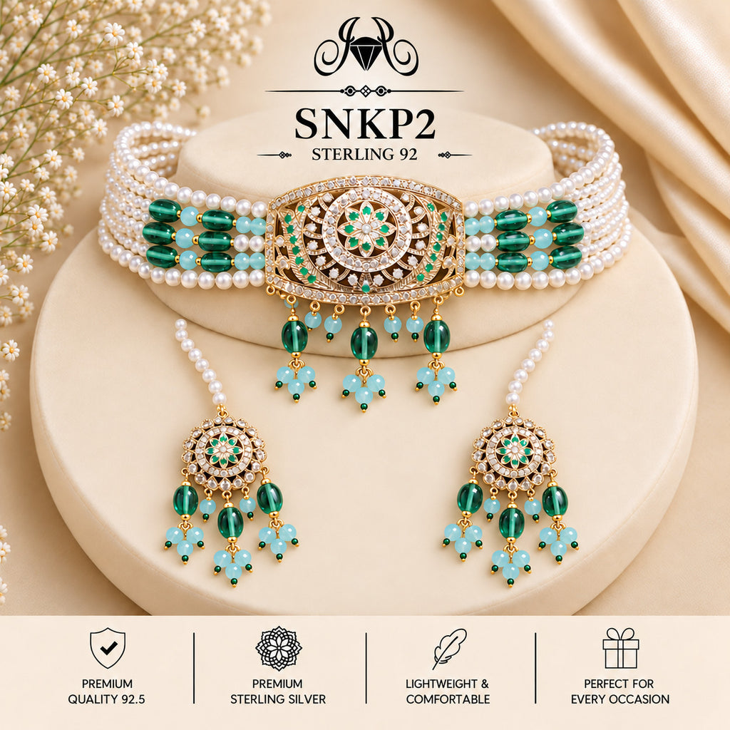 SNKP2 gold polish 92.5 sterling silver necklace set - portrait view