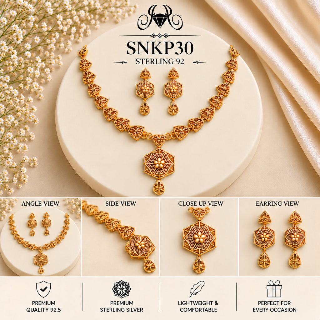 SNKP30 gold polish 92.5 sterling silver necklace set - collage view