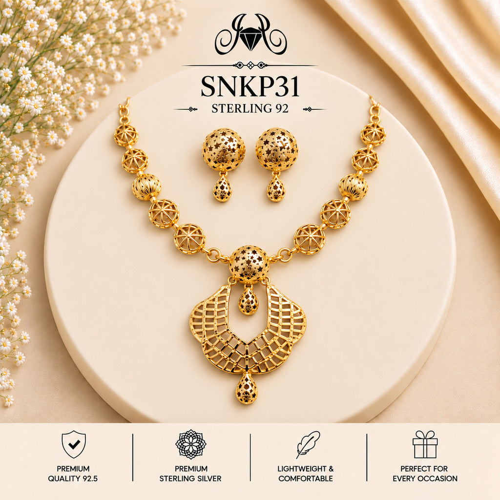 SNKP31 gold polish 92.5 sterling silver necklace set - portrait view