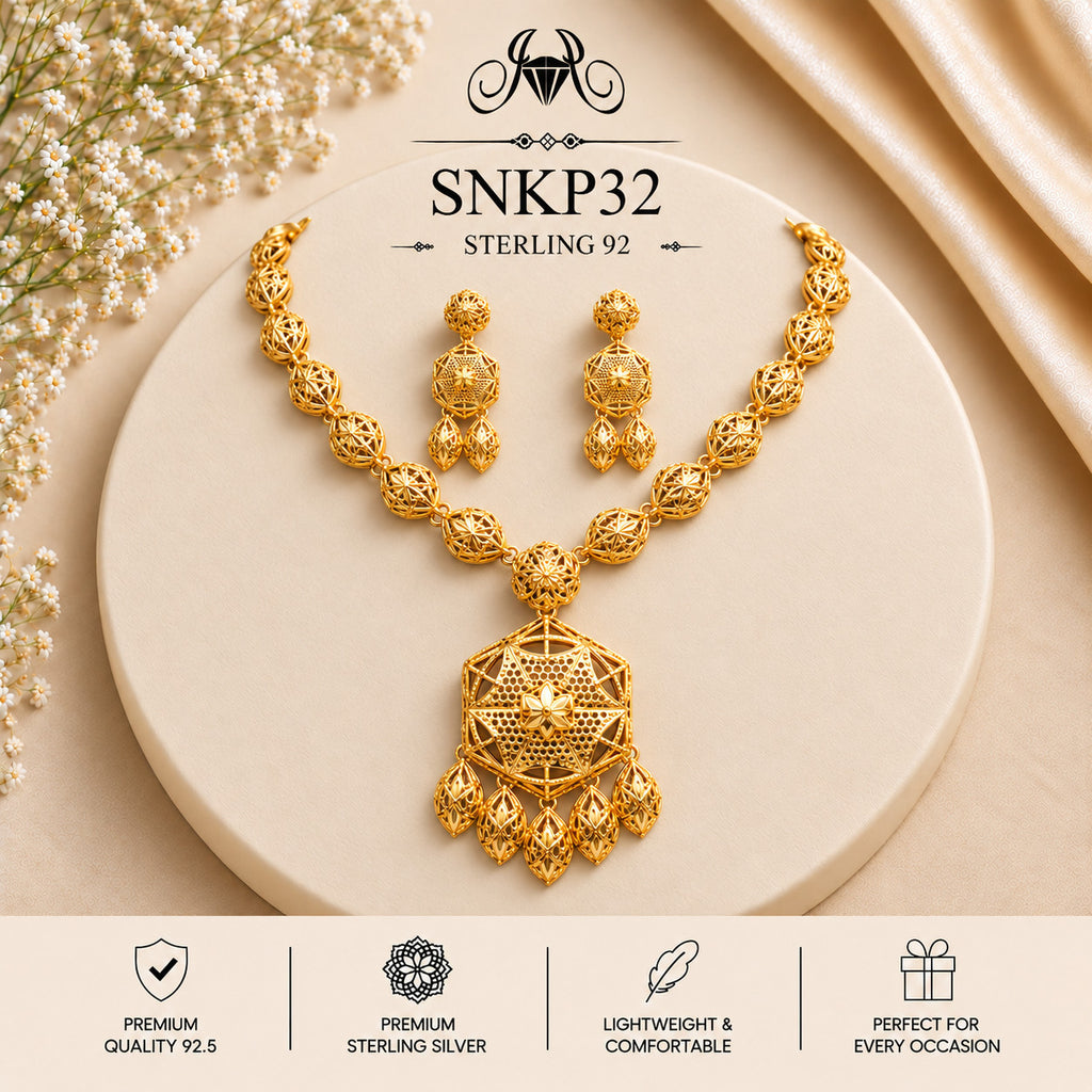 SNKP32 gold polish 92.5 sterling silver necklace set - portrait view