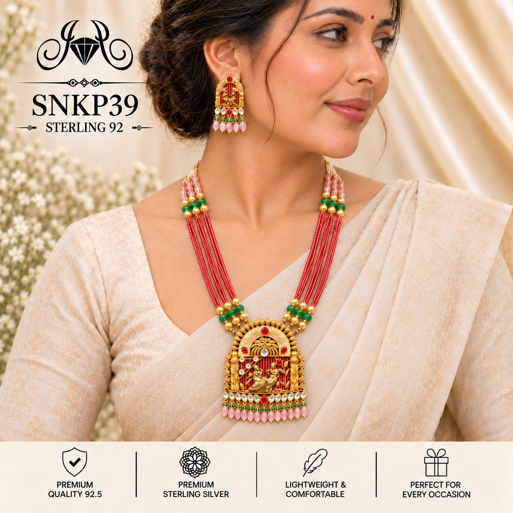 SNKP39 gold polish 92.5 sterling silver necklace set - wearing view
