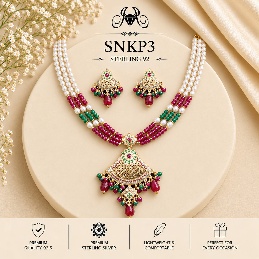 SNKP3 gold polish 92.5 sterling silver necklace set - portrait view