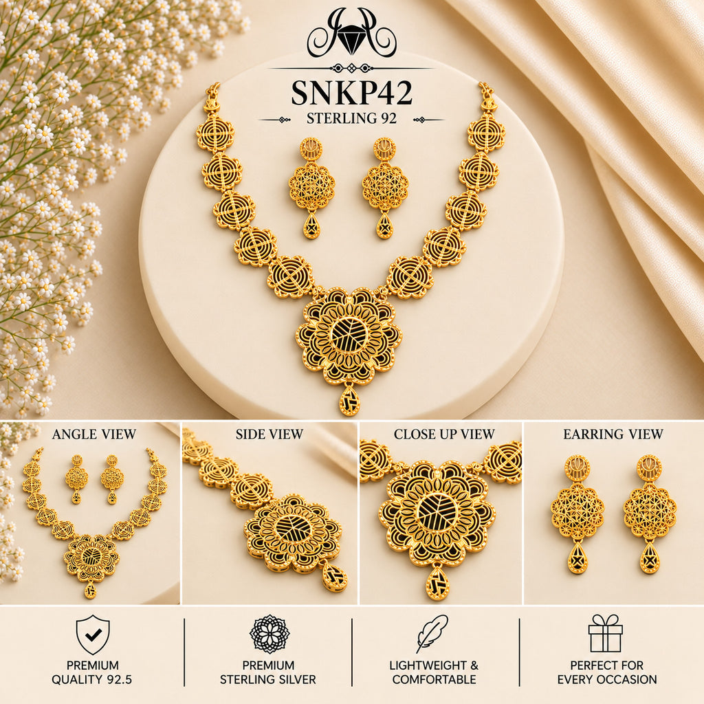 SNKP42 gold polish 92.5 sterling silver necklace set - collage view