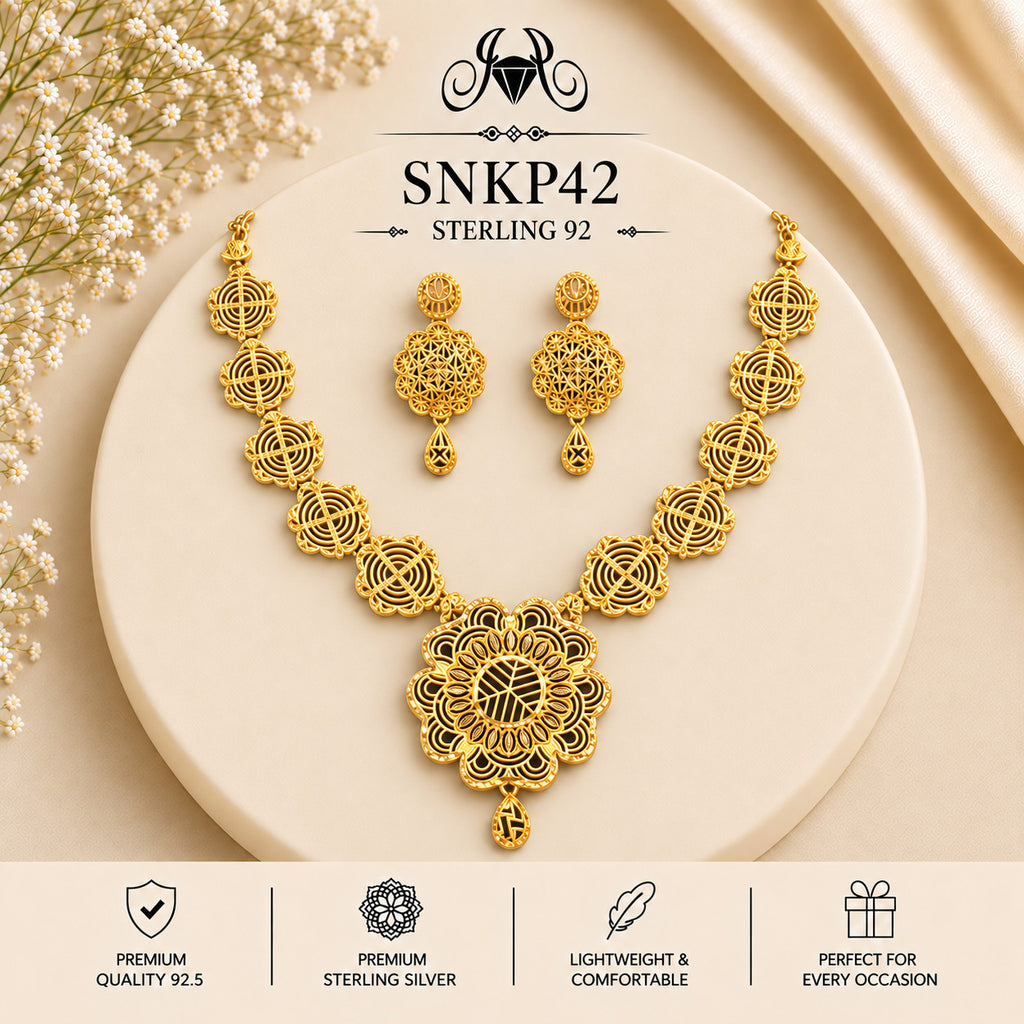 SNKP42 gold polish 92.5 sterling silver necklace set - portrait view
