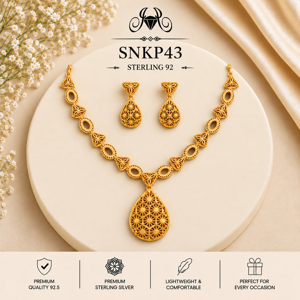 SNKP43 gold polish 92.5 sterling silver necklace set - portrait view