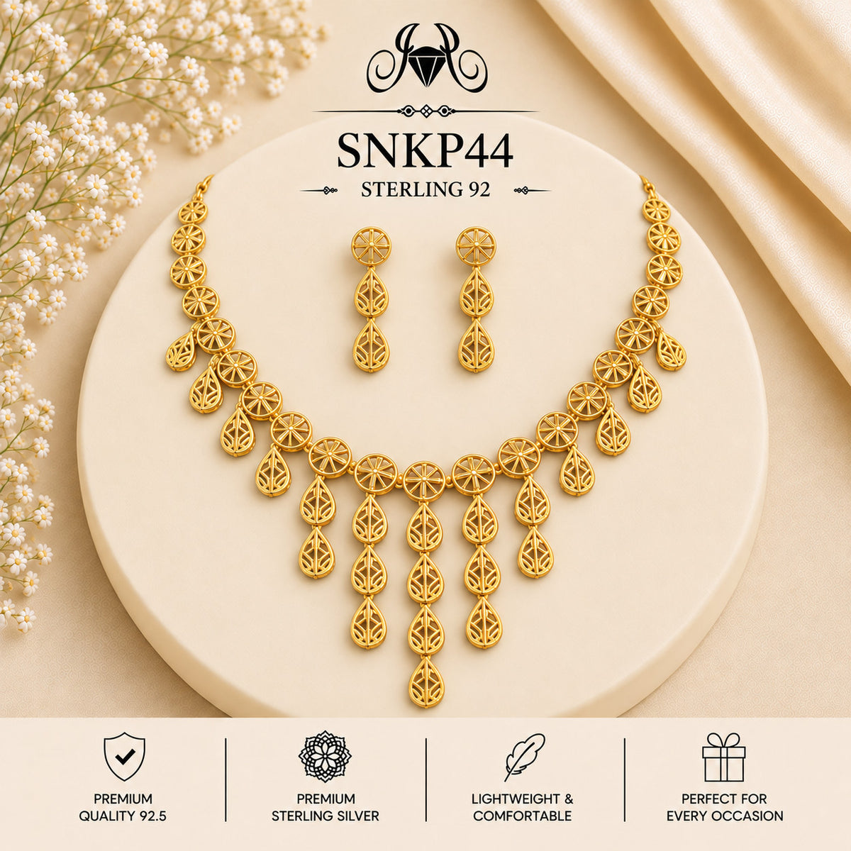 SNKP44 gold polish 92.5 sterling silver necklace set - portrait view