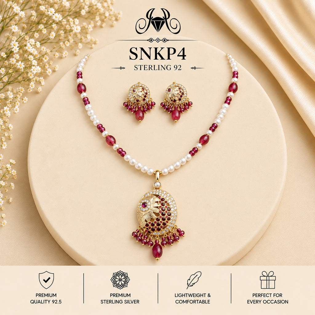 SNKP4 gold polish 92.5 sterling silver necklace set - portrait view