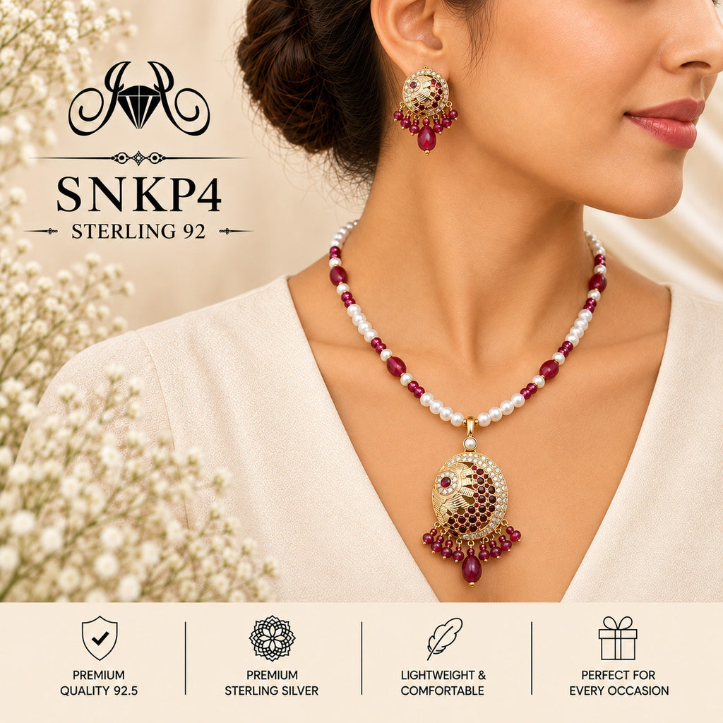 SNKP4 gold polish 92.5 sterling silver necklace set - wearing view