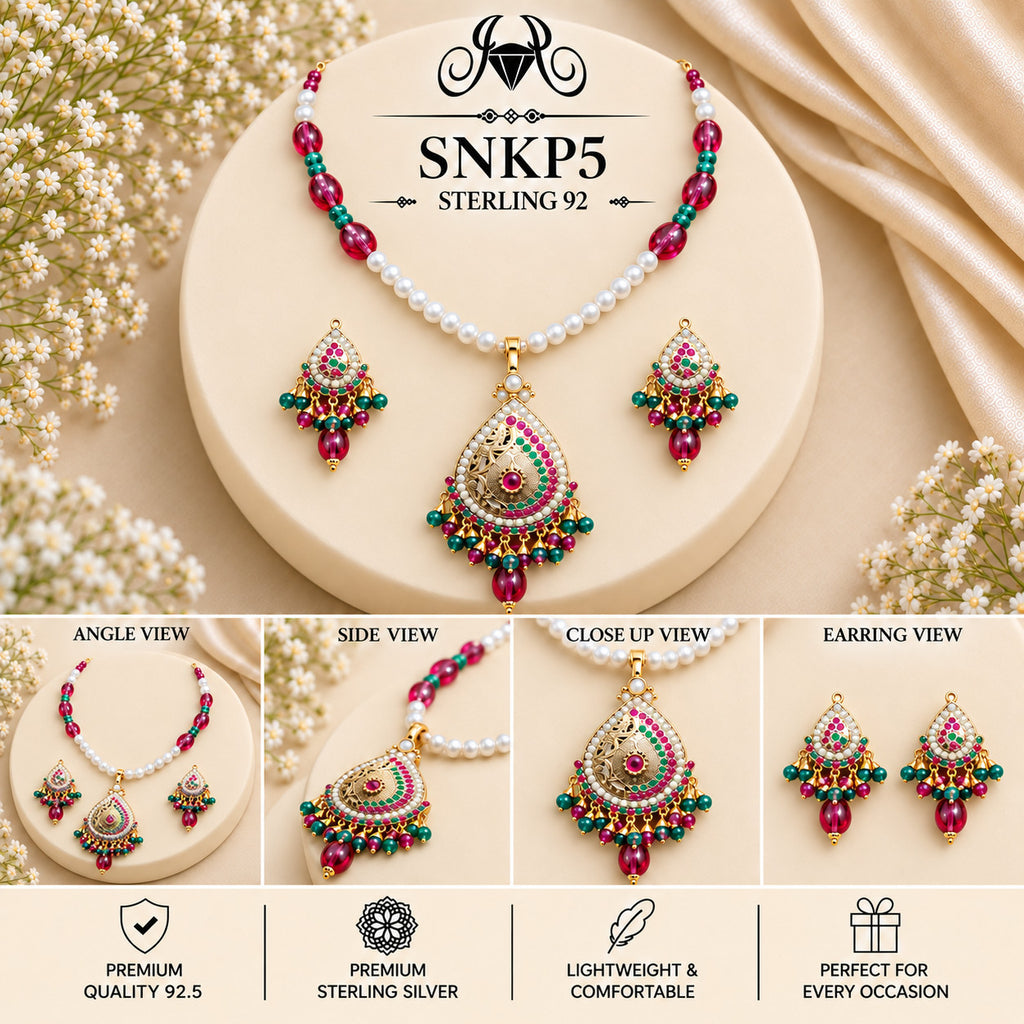 SNKP5 gold polish 92.5 sterling silver necklace set - collage view