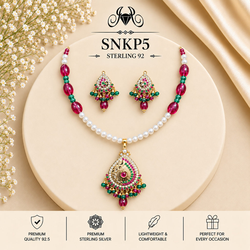 SNKP5 gold polish 92.5 sterling silver necklace set - portrait view