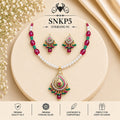 SNKP5 gold polish 92.5 sterling silver necklace set - portrait view