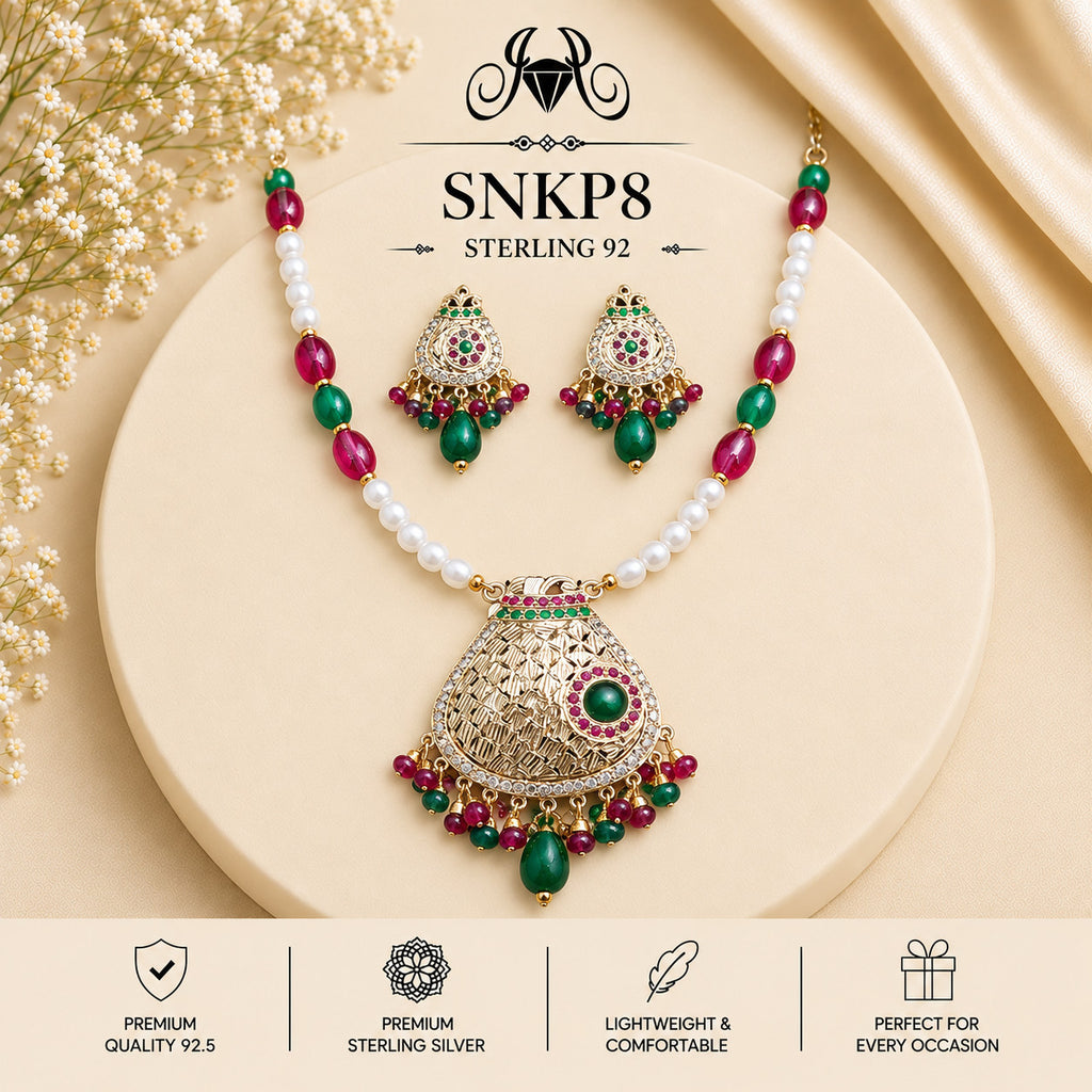 SNKP8 gold polish 92.5 sterling silver necklace set - portrait view