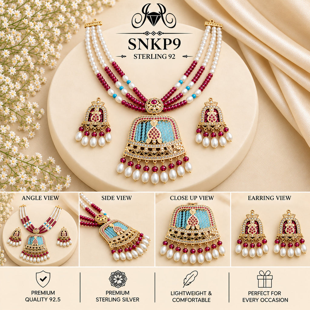SNKP9 gold polish 92.5 sterling silver necklace set - collage view