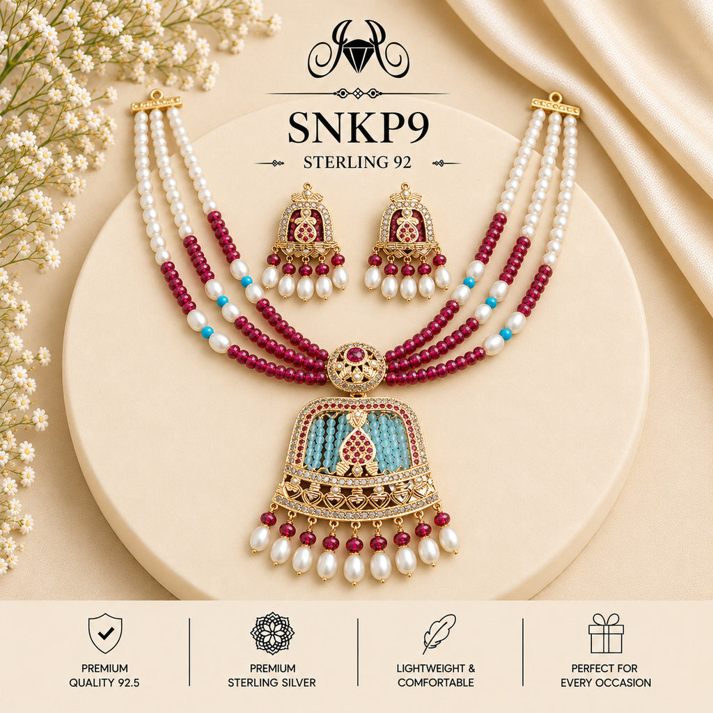 SNKP9 gold polish 92.5 sterling silver necklace set - portrait view