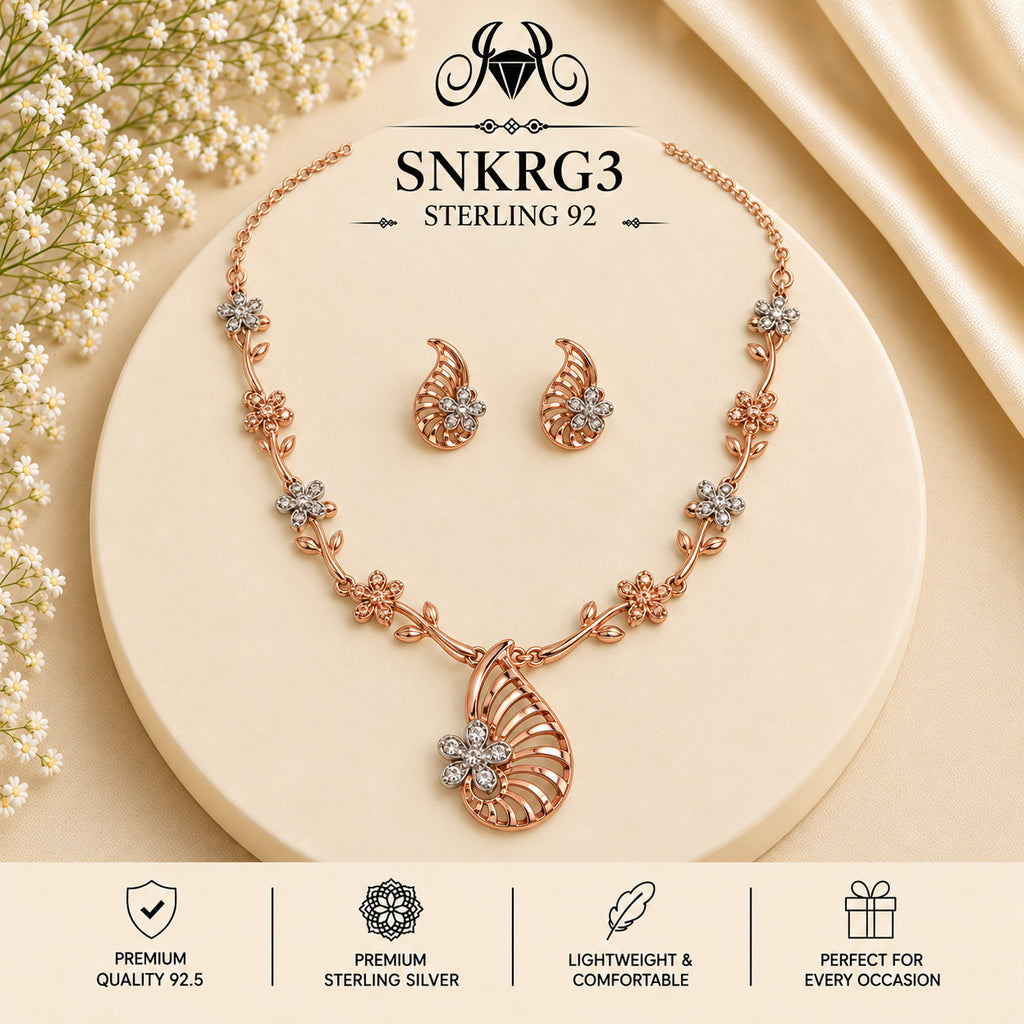 SNKRG3 rose gold polish 92.5 sterling silver necklace set - portrait view