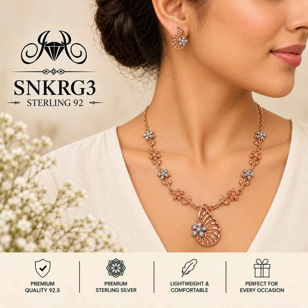 SNKRG3 rose gold polish 92.5 sterling silver necklace set - wearing view