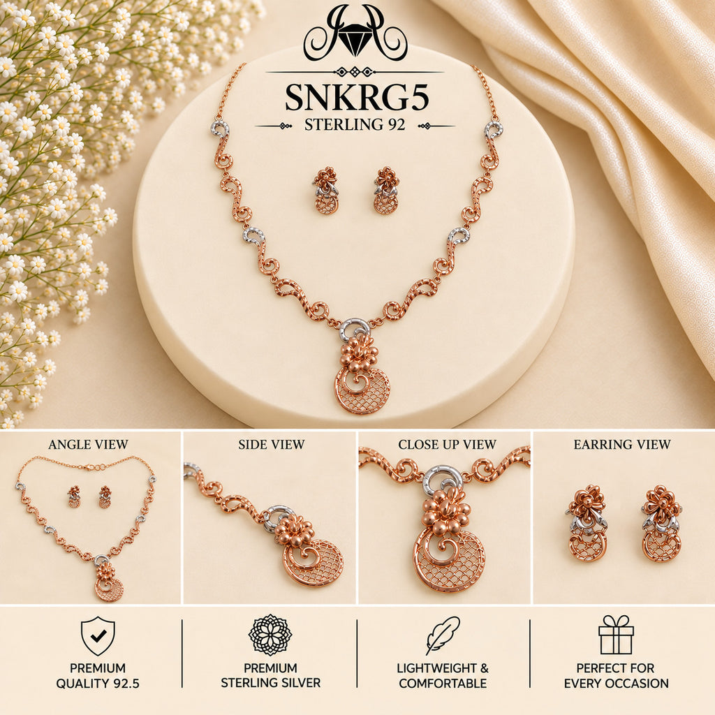 SNKRG5 rose gold polish 92.5 sterling silver necklace set - collage view