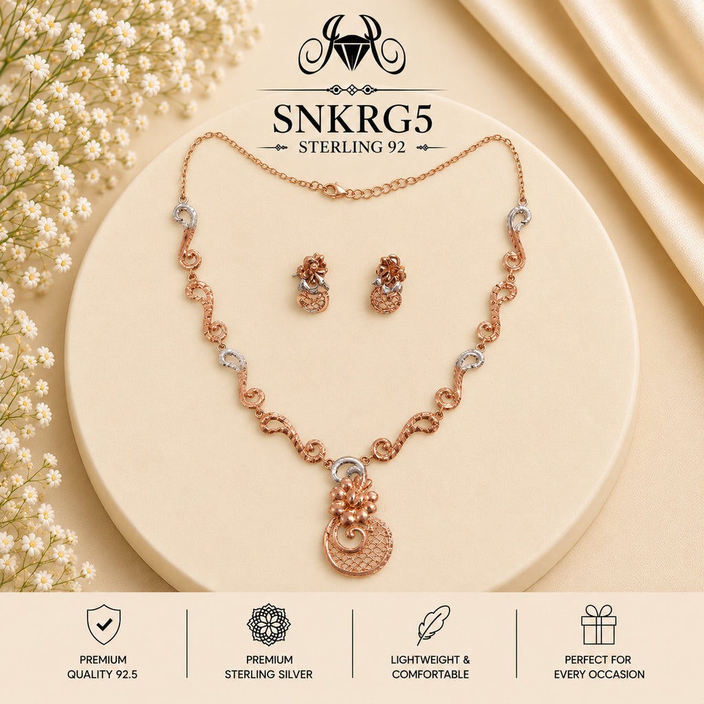 SNKRG5 rose gold polish 92.5 sterling silver necklace set - portrait view
