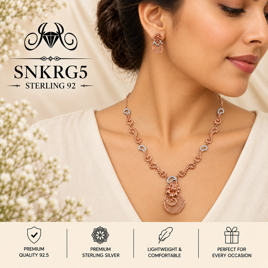 SNKRG5 rose gold polish 92.5 sterling silver necklace set - wearing view