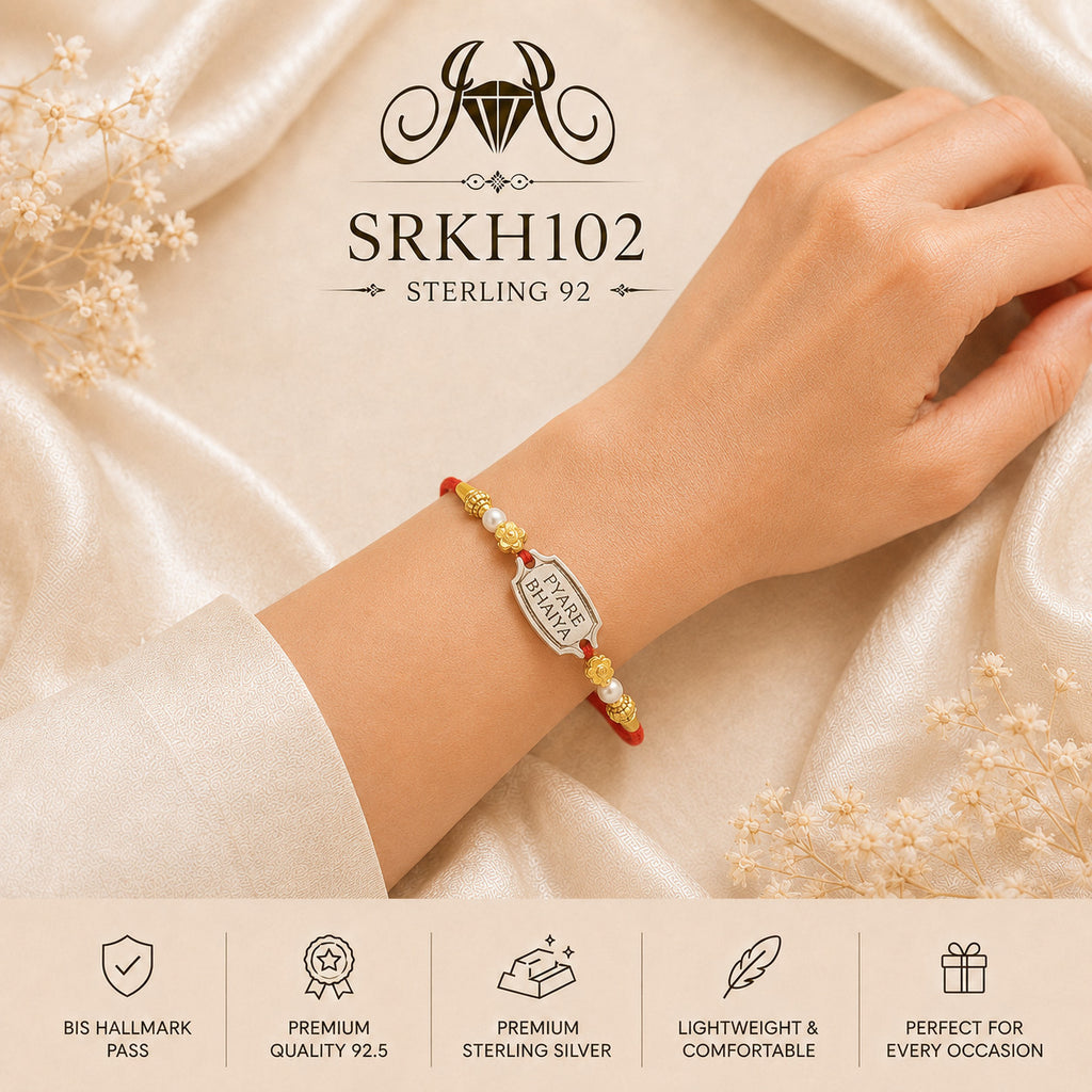 SRKH102 premium sterling silver Rakhi worn on wrist