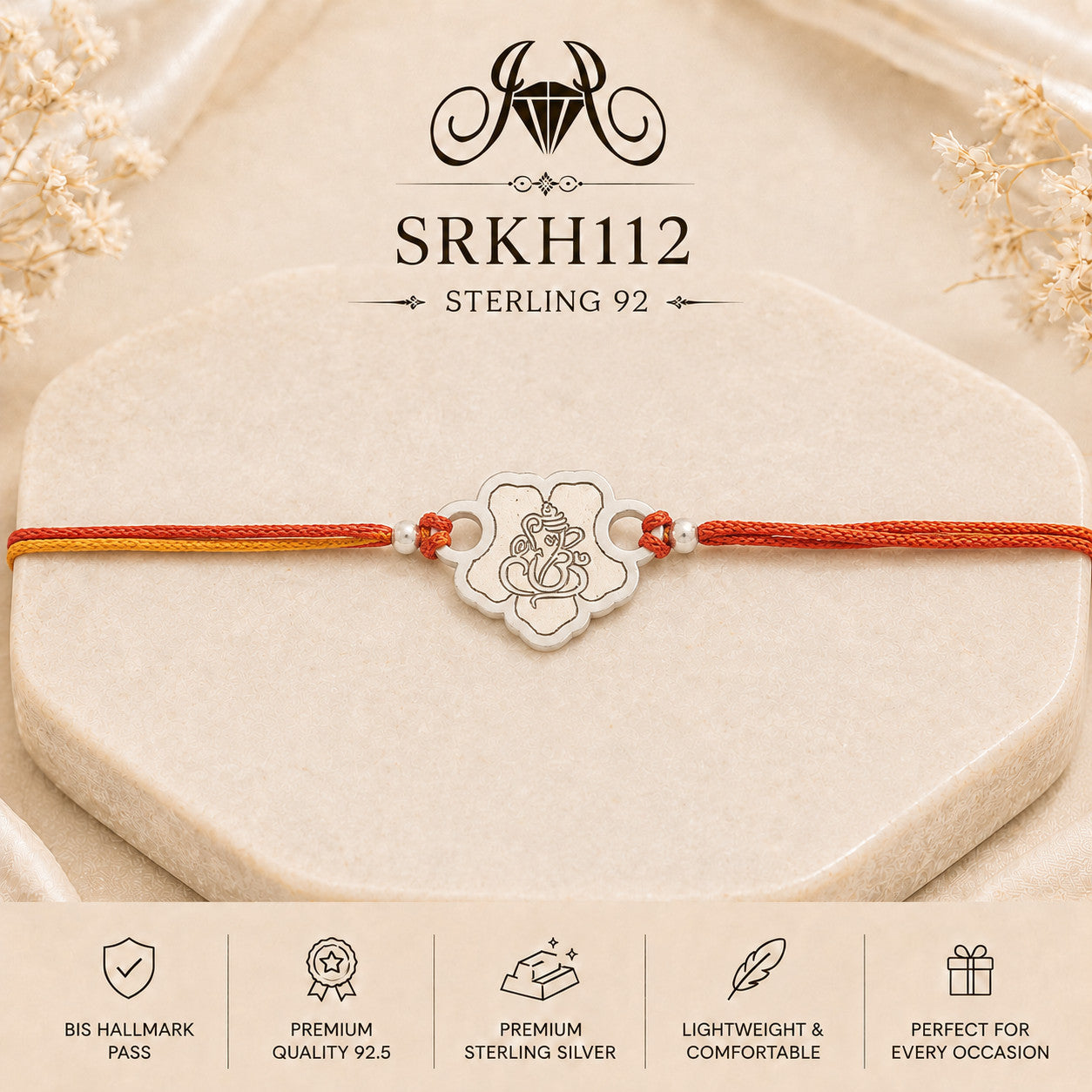 SRKH112 premium sterling silver Rakhi product view