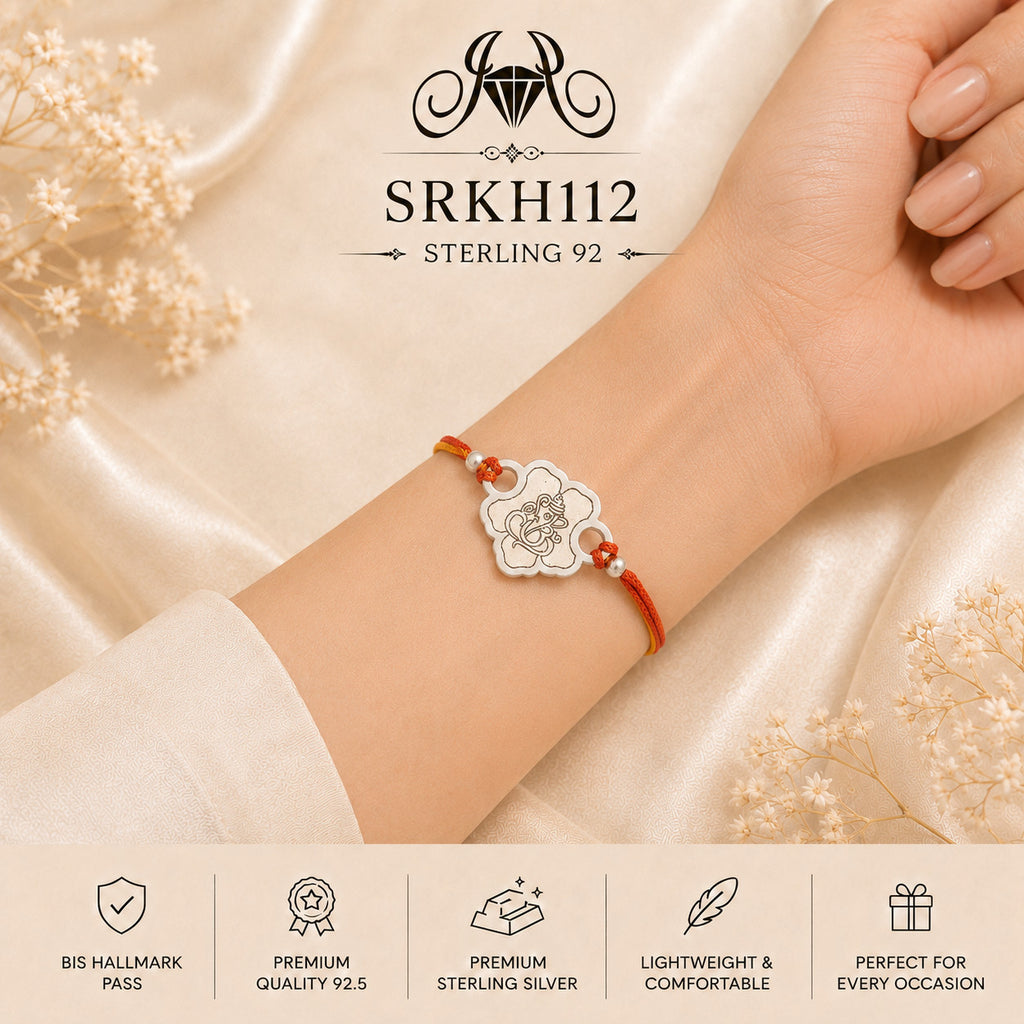 SRKH112 premium sterling silver Rakhi worn on wrist
