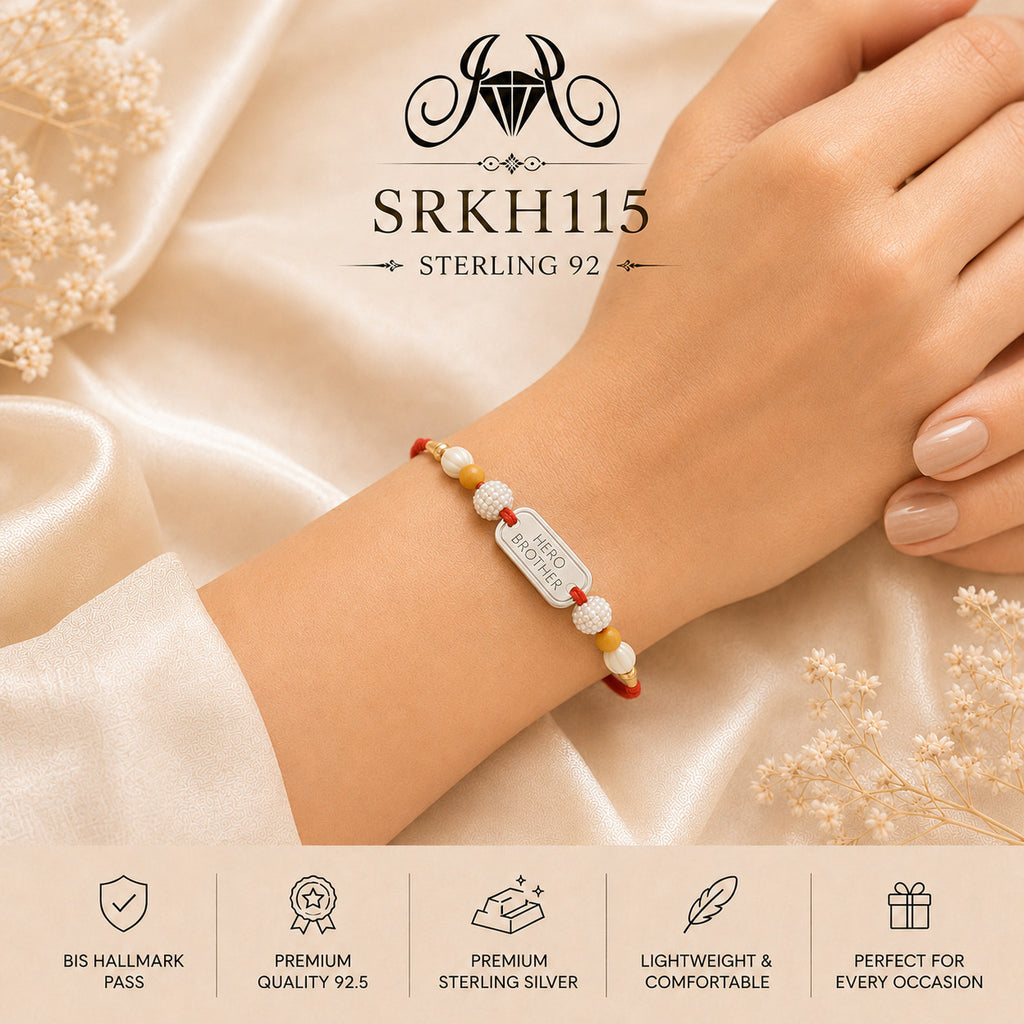 SRKH115 premium sterling silver Rakhi worn on wrist