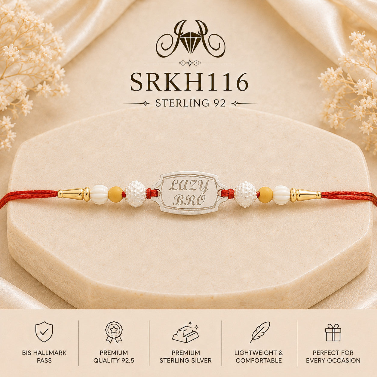SRKH116 premium sterling silver Rakhi product view