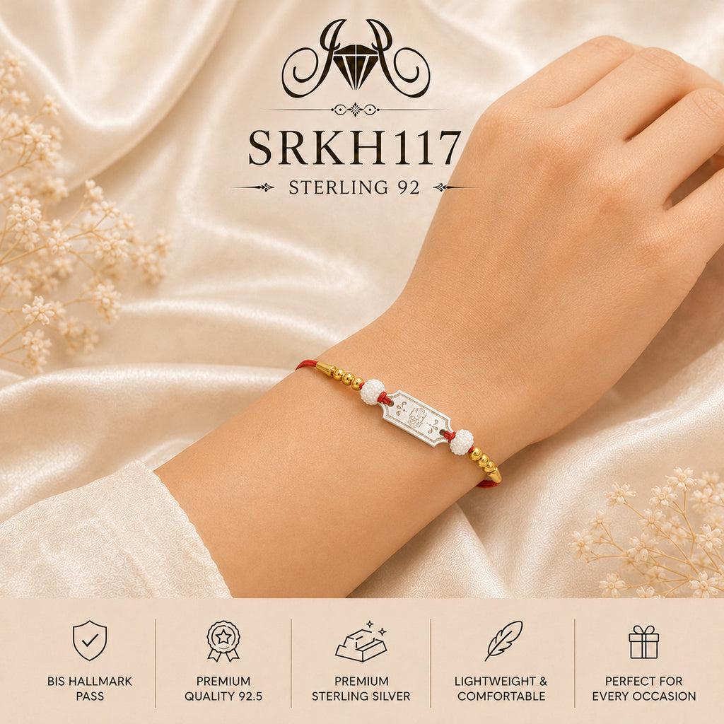SRKH117 premium sterling silver Rakhi worn on wrist