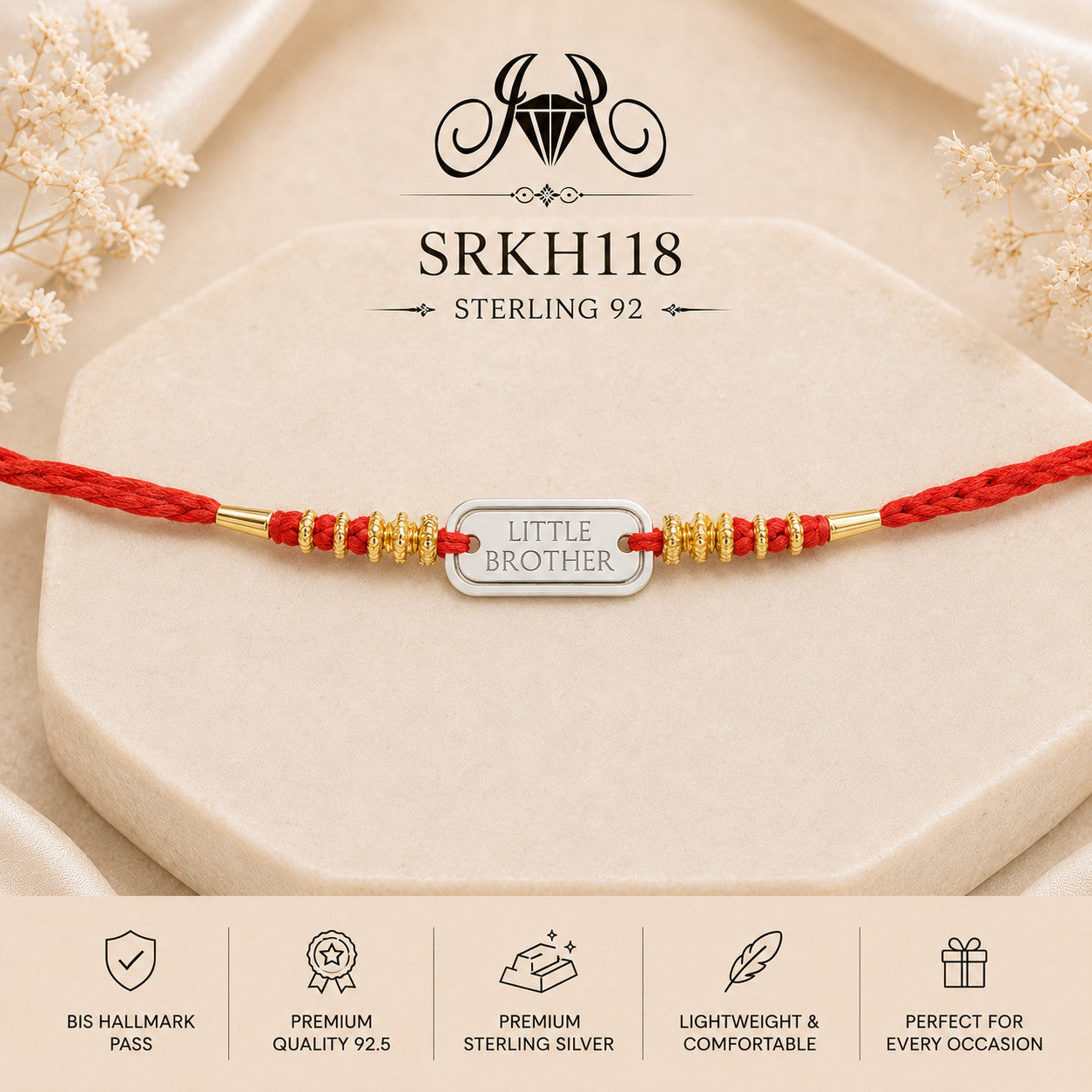 SRKH118 premium sterling silver Rakhi product view