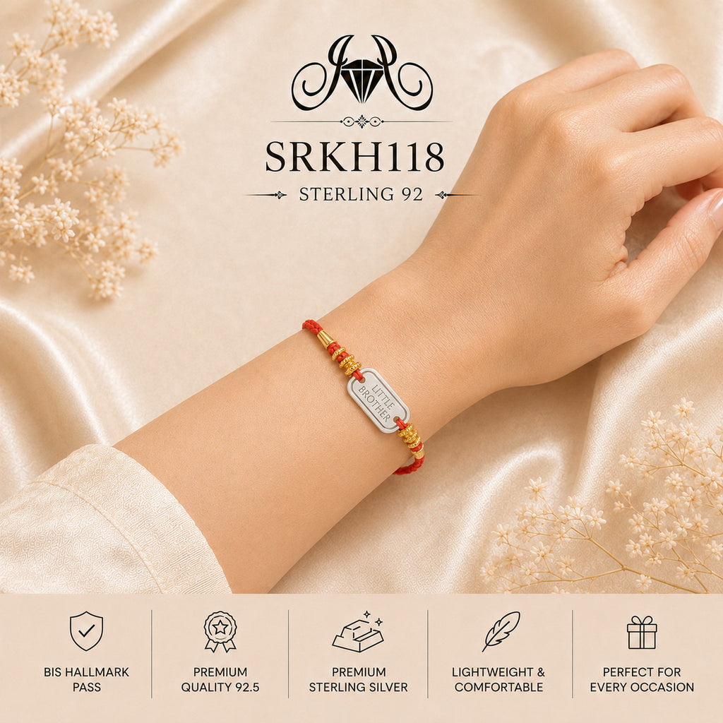 SRKH118 premium sterling silver Rakhi worn on wrist