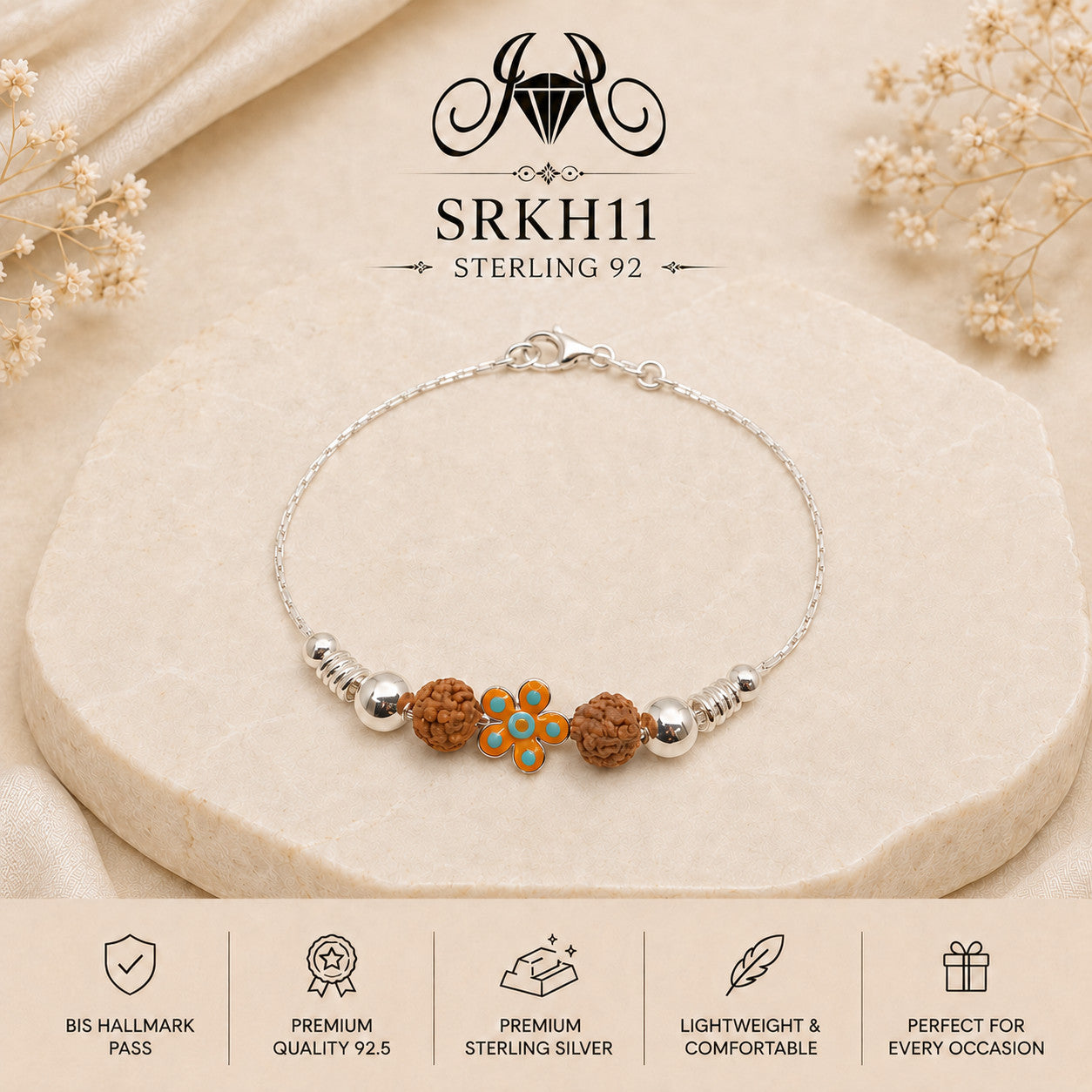 SRKH11 premium sterling silver Rakhi product view