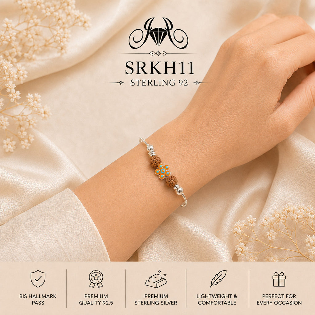 SRKH11 premium sterling silver Rakhi worn on wrist