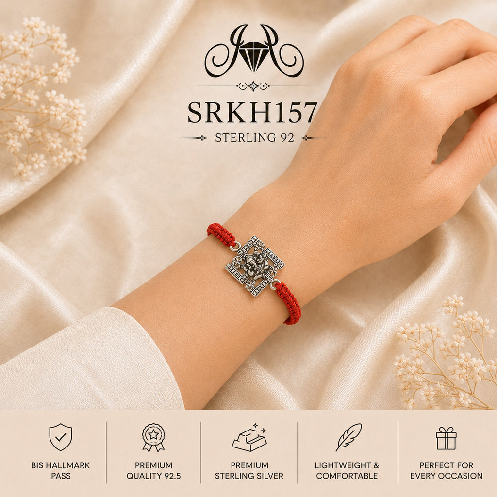 SRKH157 premium sterling silver Rakhi worn on wrist