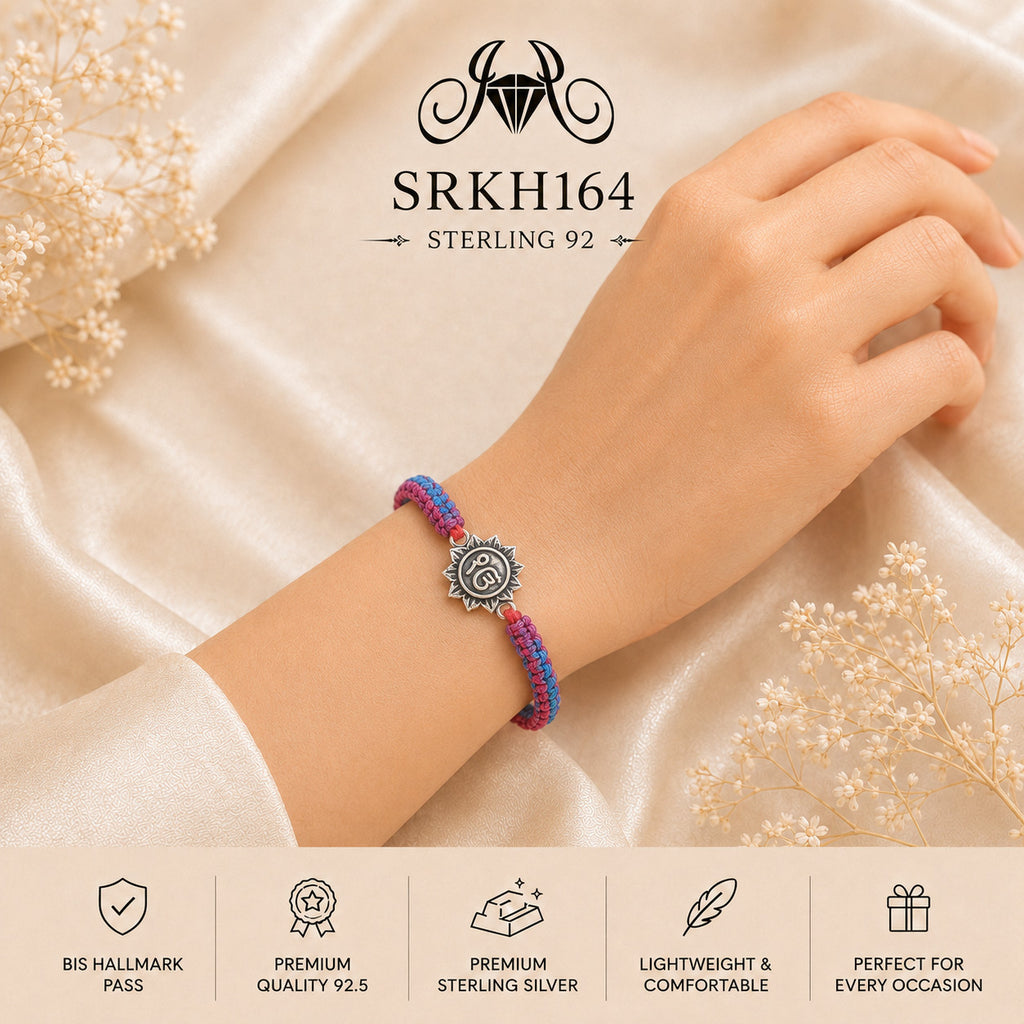 SRKH164 premium sterling silver Rakhi worn on wrist
