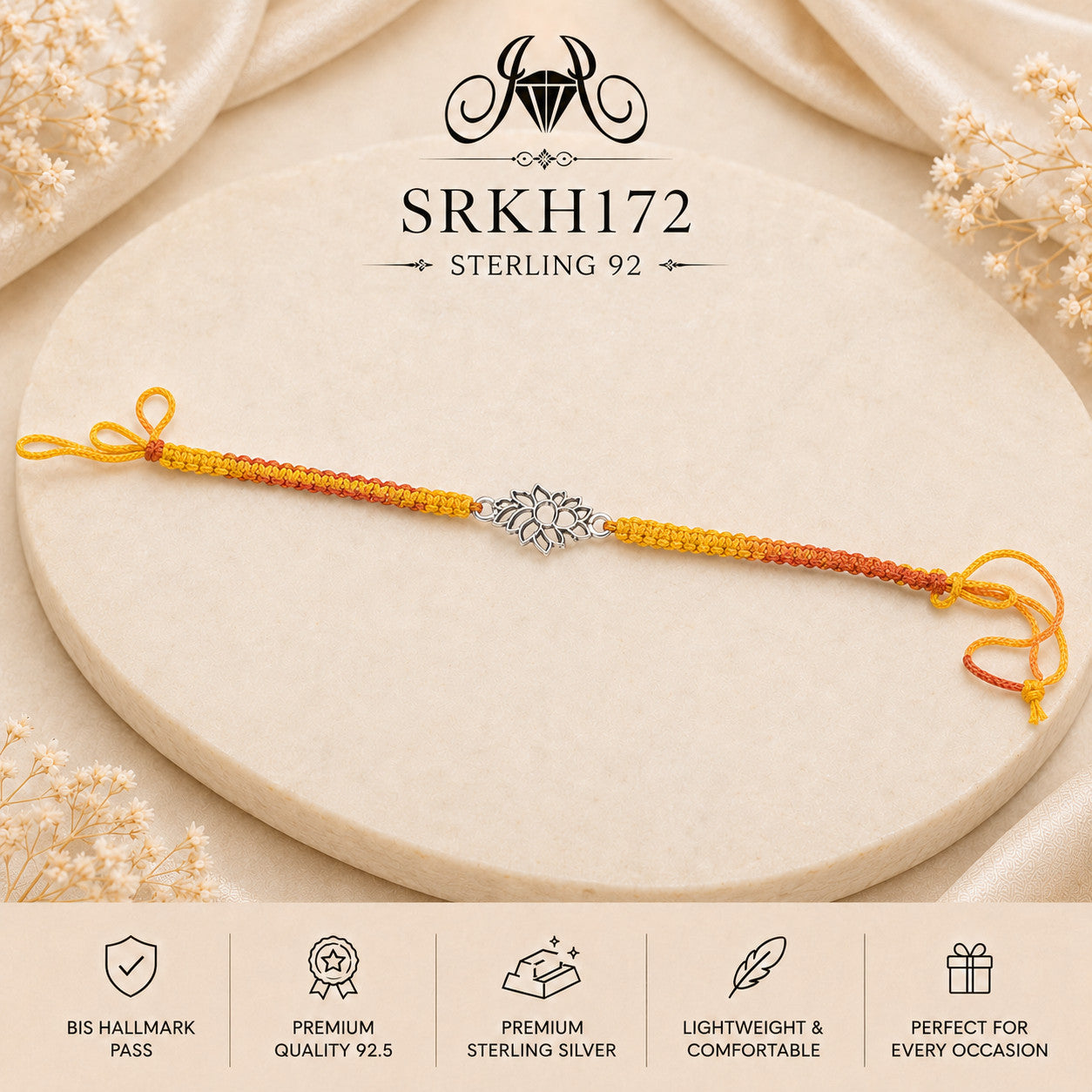 SRKH172 premium sterling silver Rakhi product view