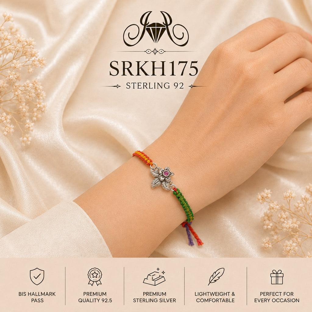 SRKH175 premium sterling silver Rakhi worn on wrist