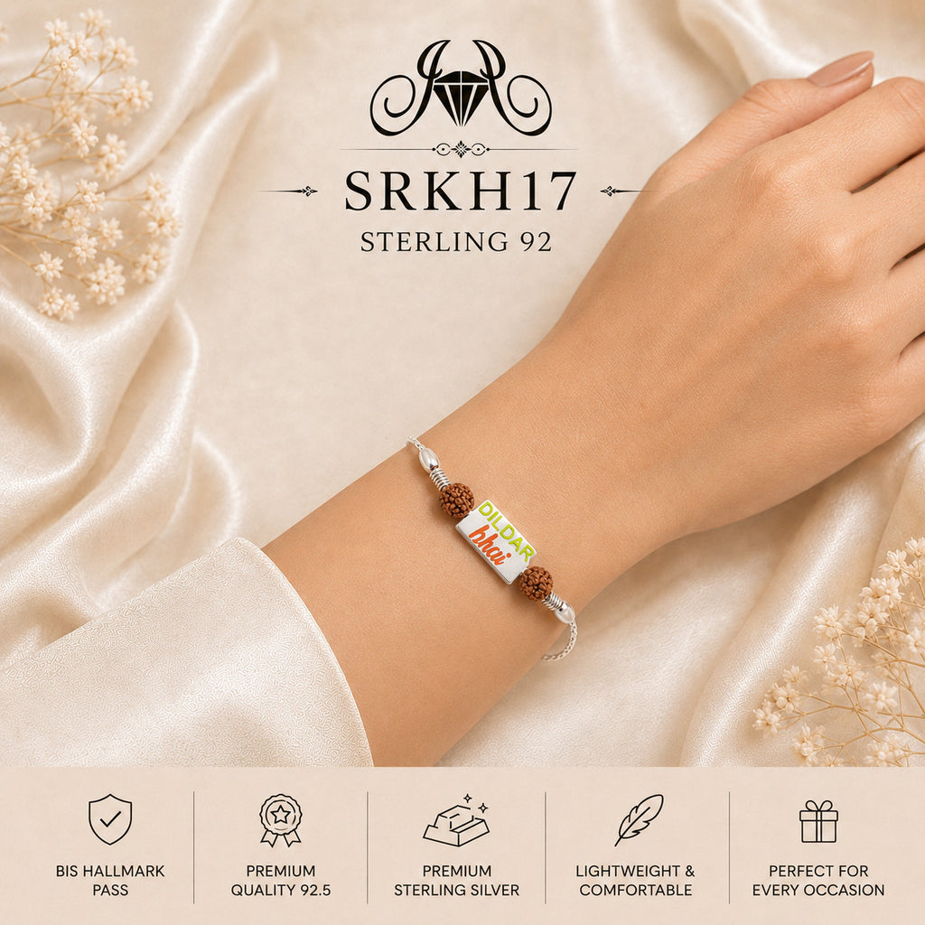 SRKH17 premium sterling silver Rakhi worn on wrist