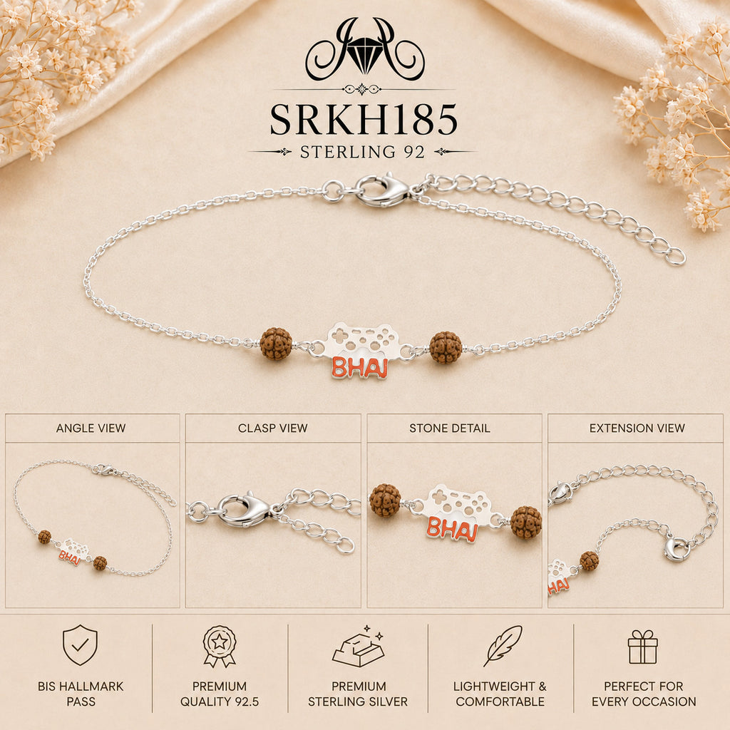 SRKH185 premium sterling silver Rakhi detail views