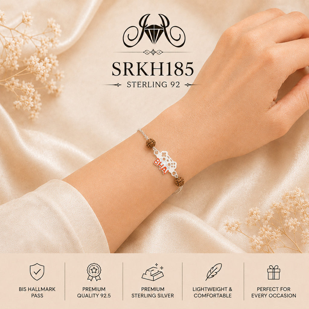 SRKH185 premium sterling silver Rakhi worn on wrist