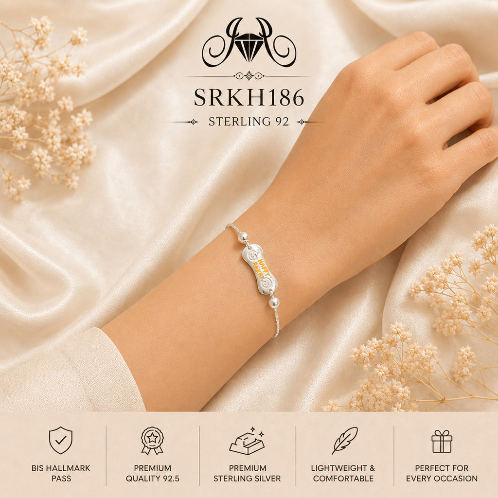 SRKH186 premium sterling silver Rakhi worn on wrist