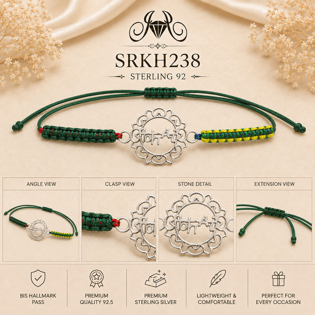SRKH238 premium sterling silver Rakhi detail views