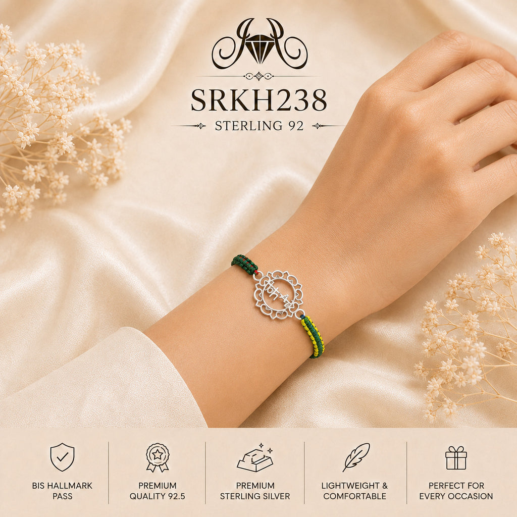 SRKH238 premium sterling silver Rakhi worn on wrist