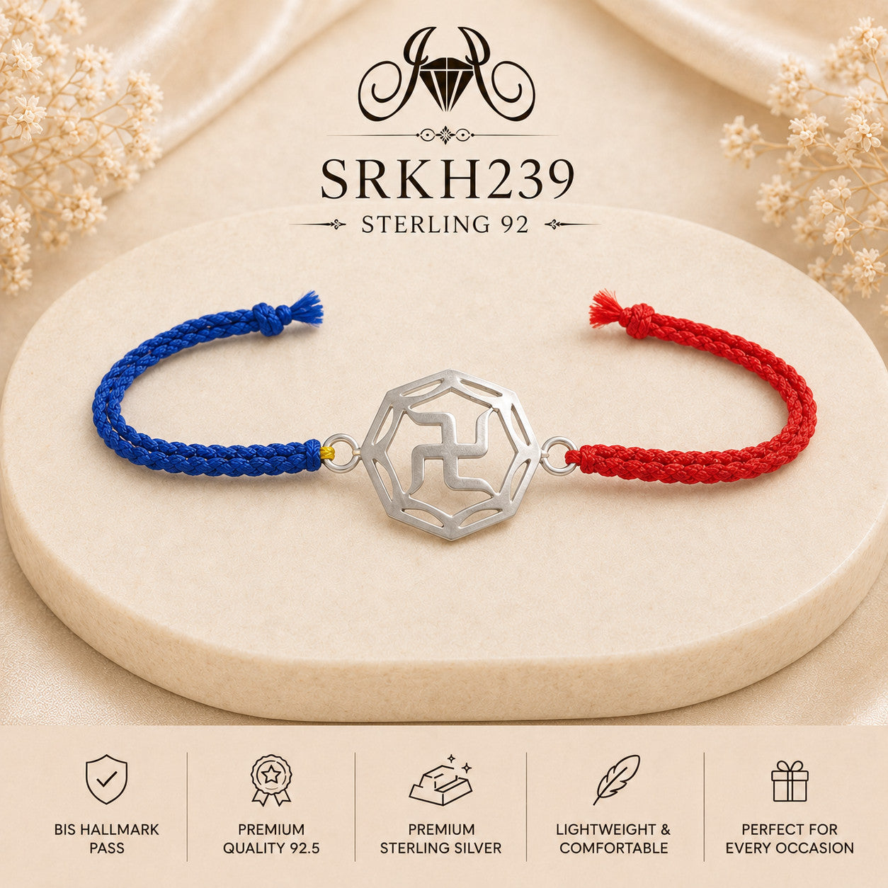 SRKH239 premium sterling silver Rakhi product view